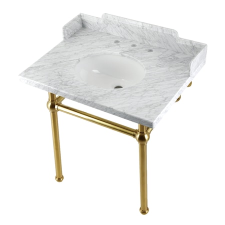 Kingston Brass 30 Carrara Marble Console Sink with Brass Legs, Marble WhiteBrushed Brass LMS3030MB7